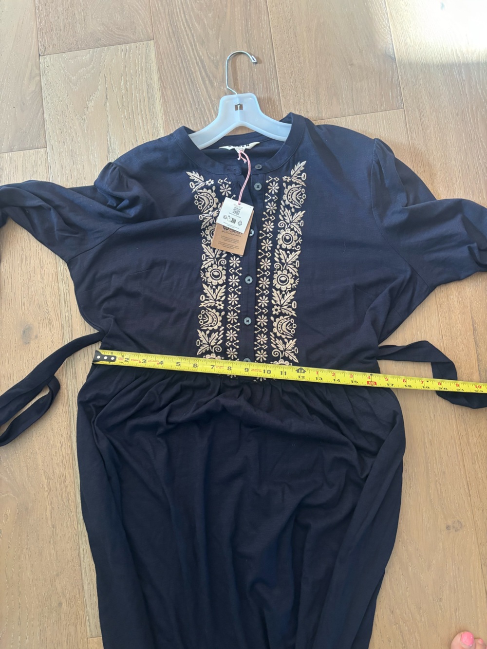 Boden Edwina Jersey Shirt Dress Midi Embroidered Navy Long Sleeve 14 Reg NWT - Picture 12 of 12